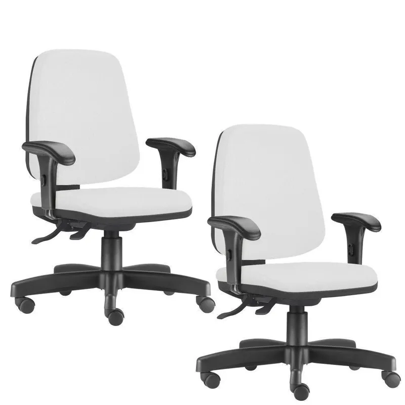 Kit 02 Cadeiras Giratórias Job L02, Diretor Executiva, Couro, Sintético, Branco - Lyam Decor
