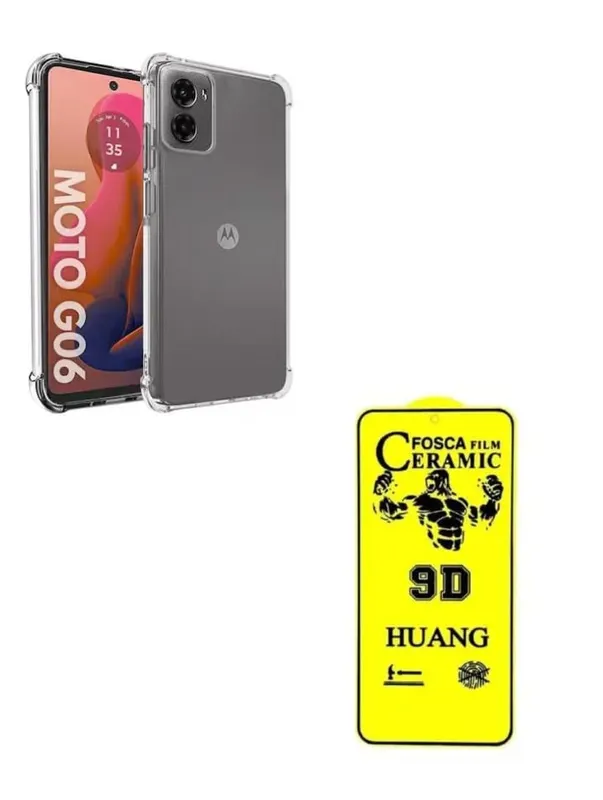 Capa Capinha Anti Shock Tpu + Película Cerâmica Fosca Para Moto G06