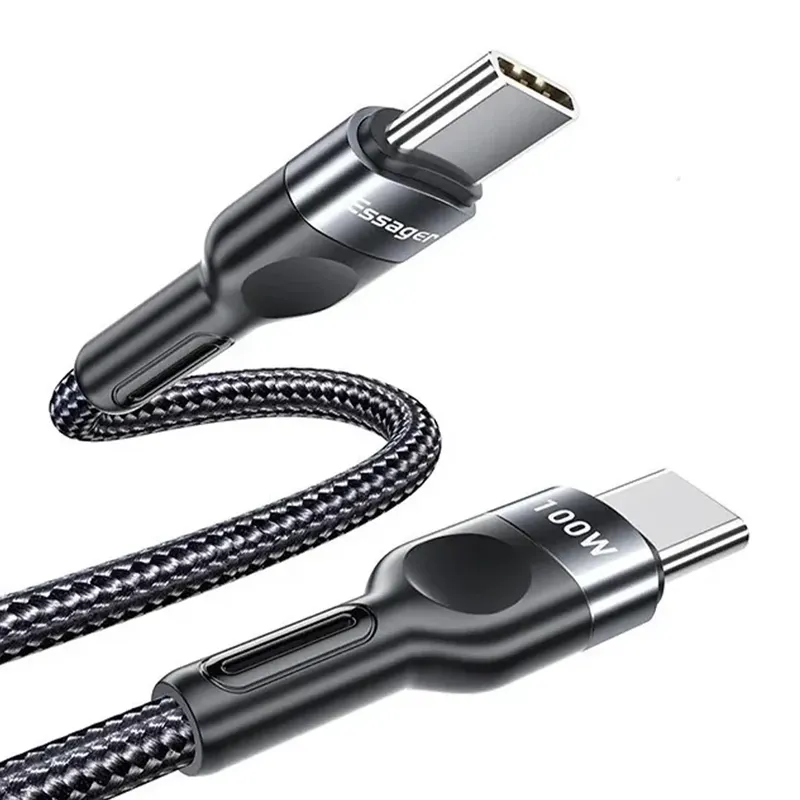 Cabo Usb-c Para Usb-c Essager 100w 5a Com Suporte Pd E Qc4.0 Nylon Trançado 1 Metro Preto