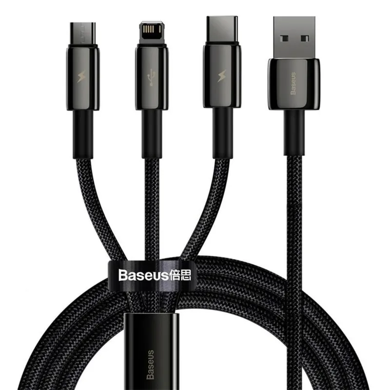 Cabo USB Tipo-C Baseus 15, 3 Em 1, Para Iphone, Preto - 1.5m