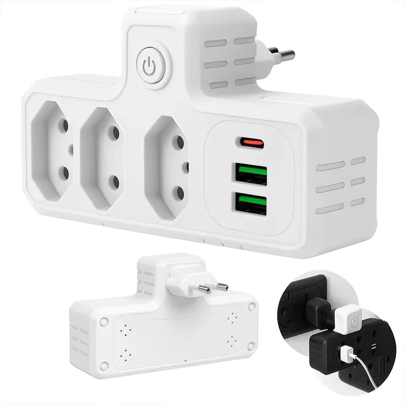 Extensão Elétrica Régua 3 Tomada 2 Interface Usb 1 Porta Usb