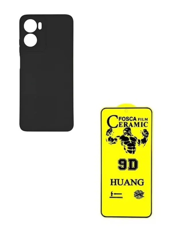 Kit Película De Cerâmica Fosca Moto G06 + Capinha Silicone Aveludada Preta