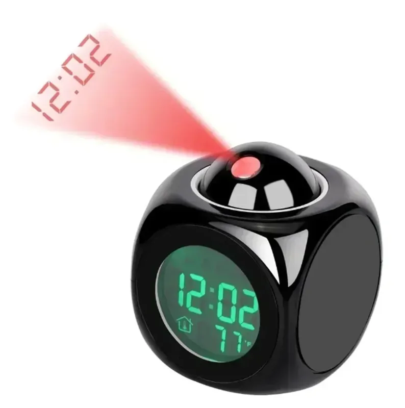 Projetor Relógio Digital LED Alarme Lcd Temperatura A Pilhas Cor Preto