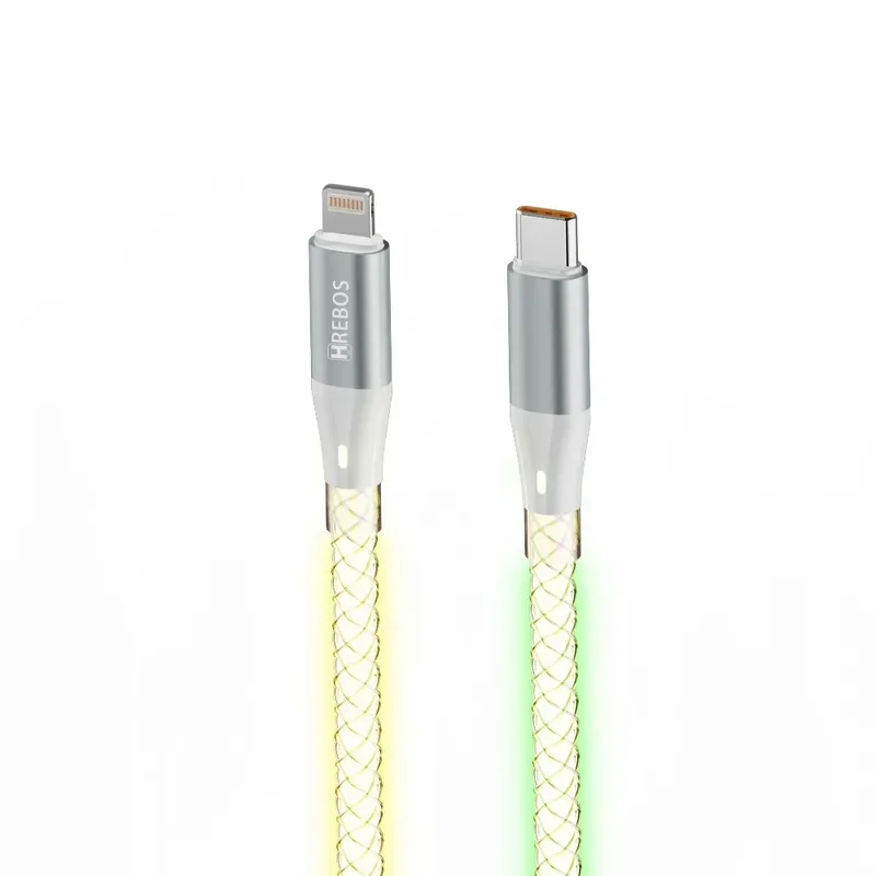 Cabo Turbo Hrebos Cb-507i Neon RGB Usb Para Lightng 1m