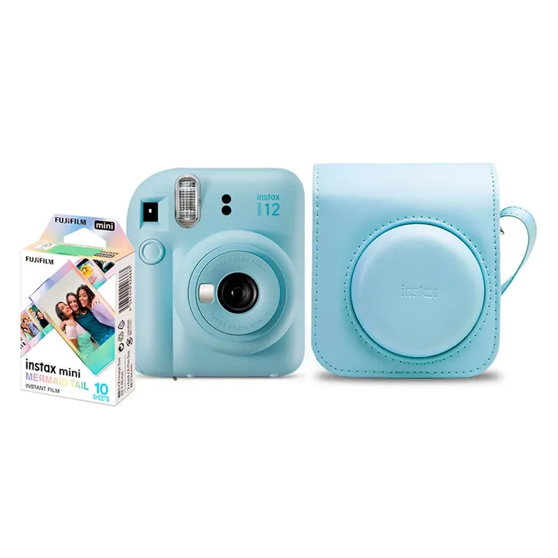 Kit Câmera Analógica Fujifilm Instax Mini 12 Azul Mermaid Com Bolsa E Pack Com 10 Filmes - N/a