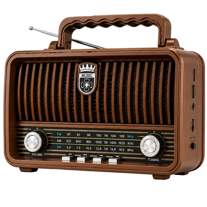 Rádio Vintage Bluetooth Usb Tf Fm Am Sw Mp3 Recarregavel Portátil Caixa De Som Retro Decorativa Presente