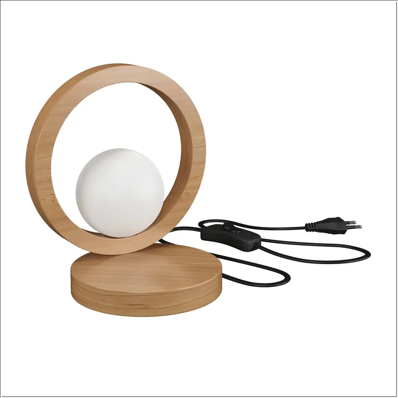 Luminária Arc Wood De Mesa Com Globo De Vidro 18cm X 16cm Ofertamo Madeira Natural