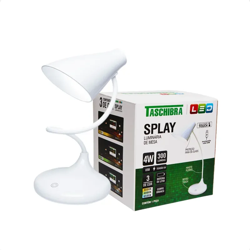 Luminária De Mesa Taschibra Splay LED Recarregável Branca.