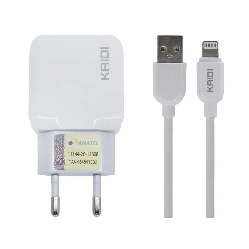 Carregador De Tomada Duplo Usb Com Cabo Iphone | Ipad Kaidi Kd-301a