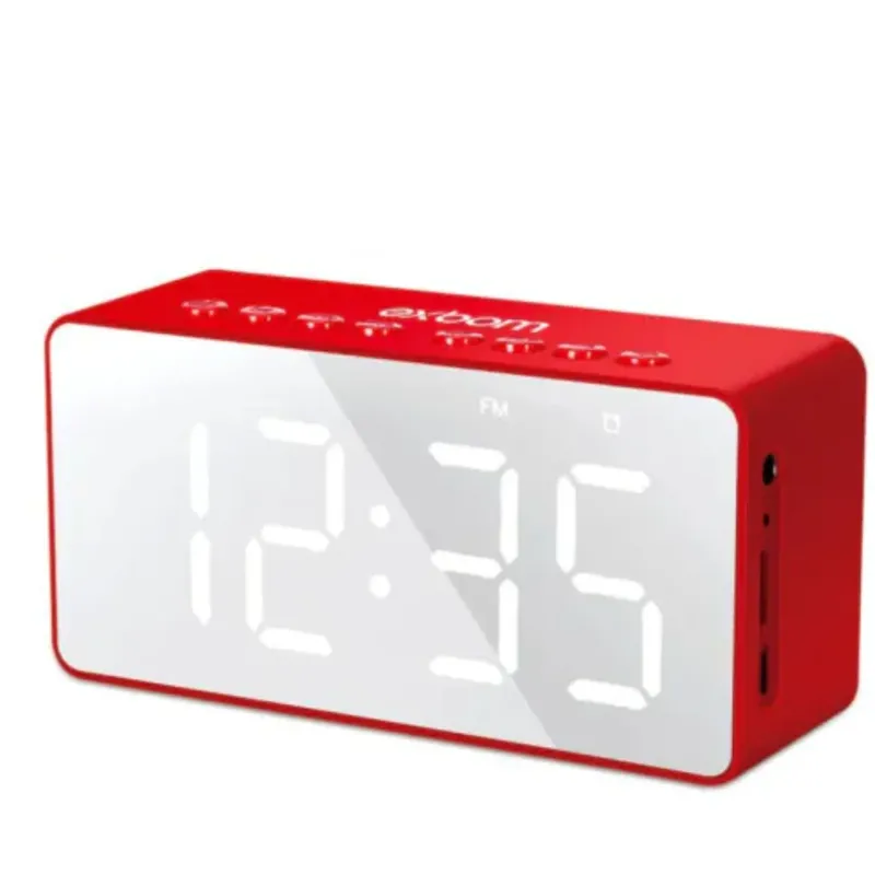 Caixa Som Bluetooth Exbom Cs-mt6bt Relógio Alarme Vermelho