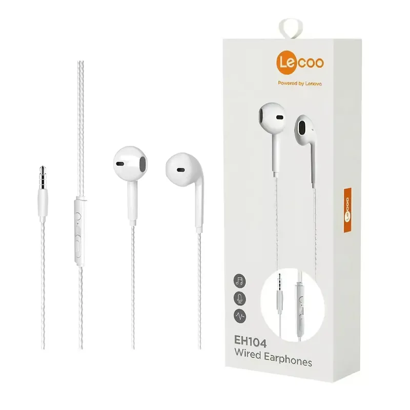 Fone De Ouvido Lecoo,Intra Com Mic Eh104wh, Branco