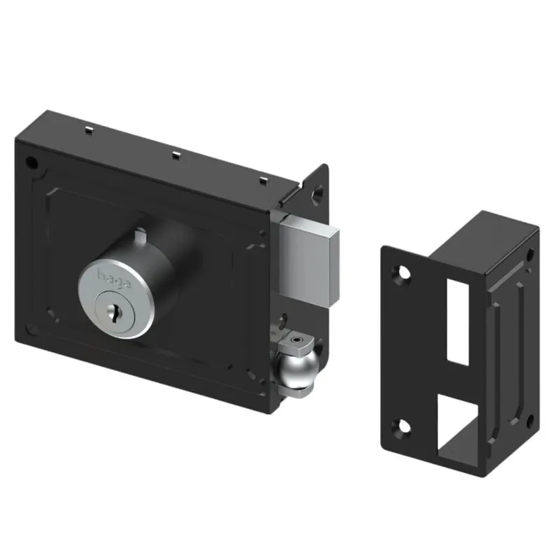 Fechadura Sobrepor Com Trinco Rolete Para Porta Pivotante 370 Preto Haga