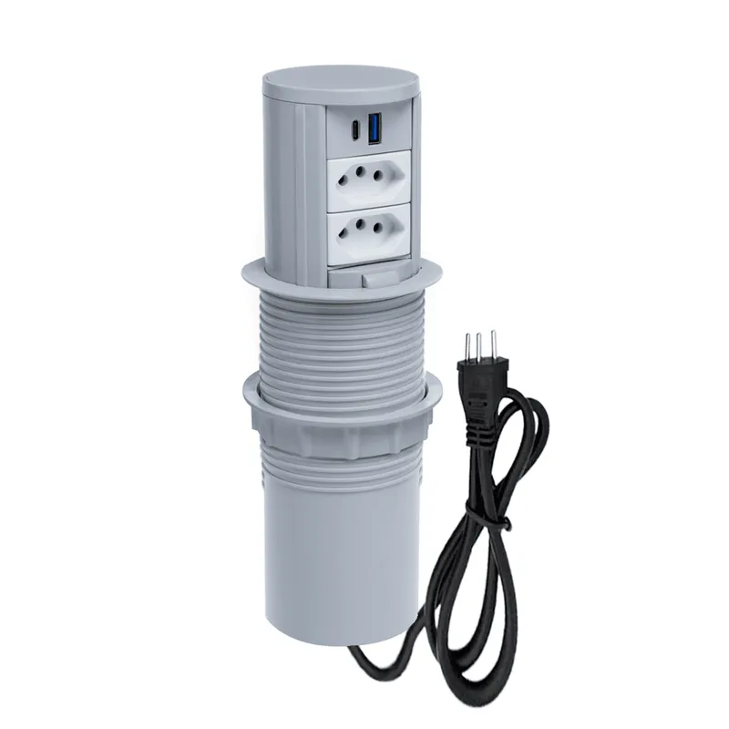 Torre De Tomada Totem Slim Manual Alça, 2 Tomada 20a 2 USB 9.0,cinza