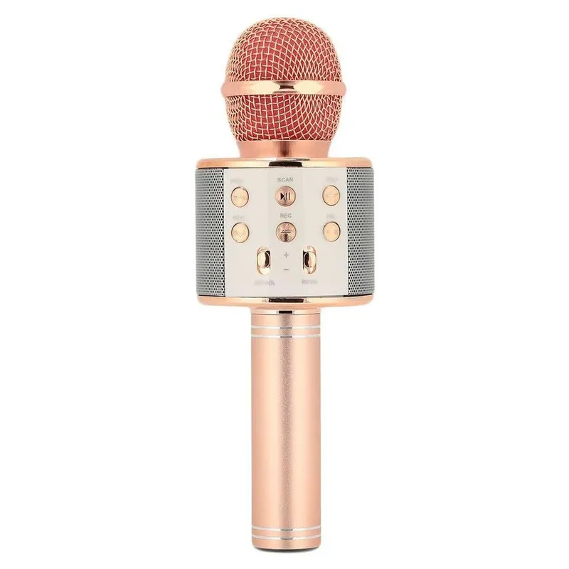 Microfone Sem Fio Para Gravação De Canto Com Luzes Led Colorido Infantil Rose
