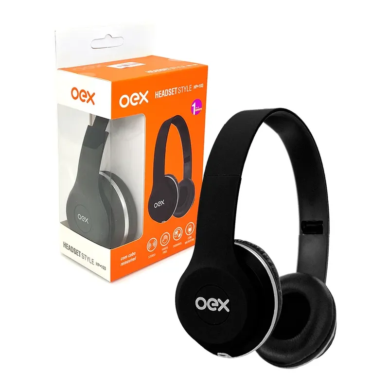 Fone De Ouvido Oex Style Hp103, P2 De 3.5mm, Preto Dobrável - Função Hands Free