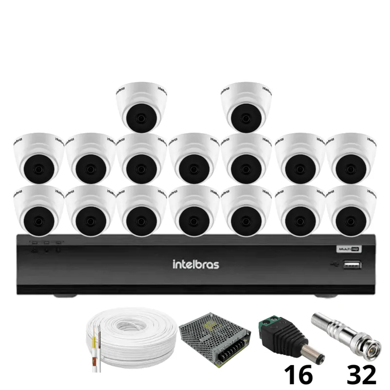 Kit 16 Câmeras Intelbras 1220 D Mic 1080p Com Microfone Dvr Intelbras Imhdx 3132 Inteligência Artificial Sem Hd