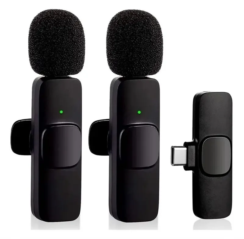 Microfone De Lapela Dupla Sem Fio Tipo C - Ideal Para Podcast, Transmissões Vlogs