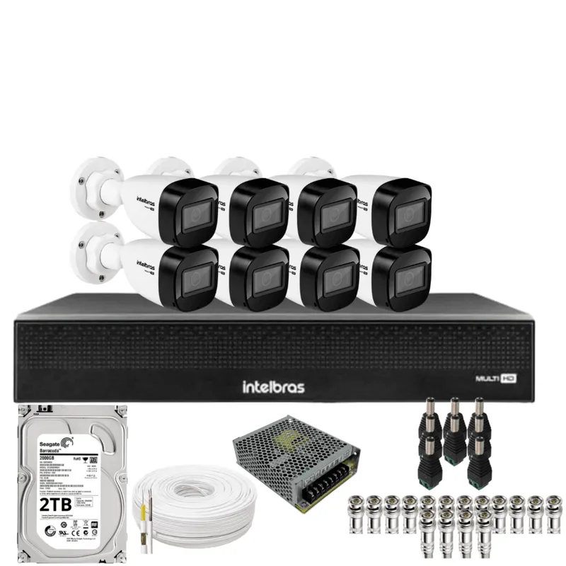 Kit 8 Câmeras Intelbras 1130b Full Hd Dvr Mhdx 1016-c Intelbras Com Detecção De Movimentos Hd 2TB