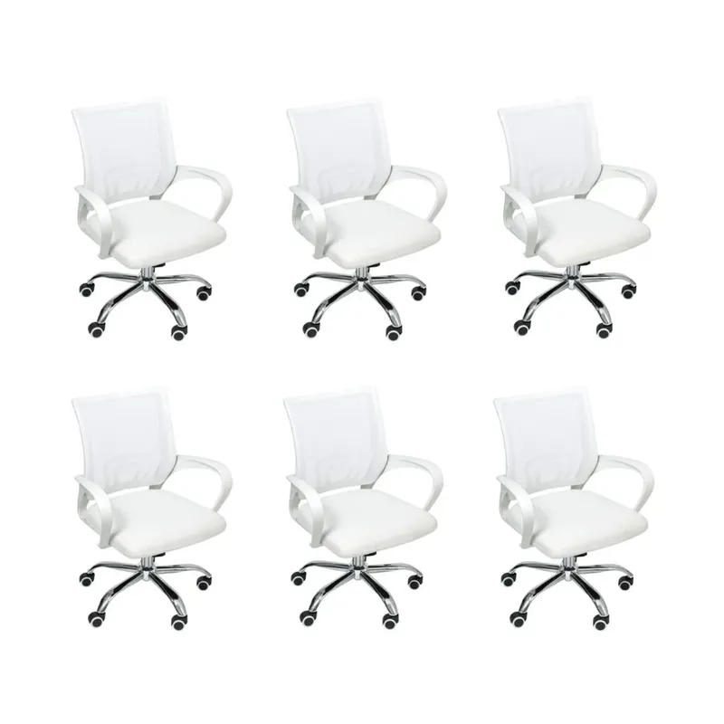 Kit 6 Cadeiras De Escritório Oficial Webshop Begonia, Suporta 120 kg, Mesh, Ergonômico, Branco