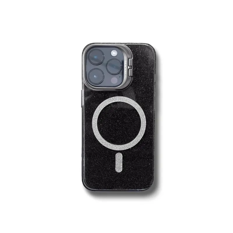 Capa Capinha Case Brilho Luxo Glitter Premium Magsafe Magnética Com Suporte Bracket Para Iphone 11 - Preto