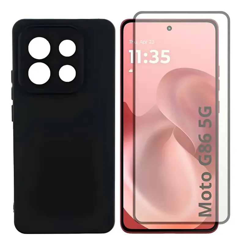 Kit Capa Silicone Aveludada Para Moto G86 + Pelicula De Vidro 3d