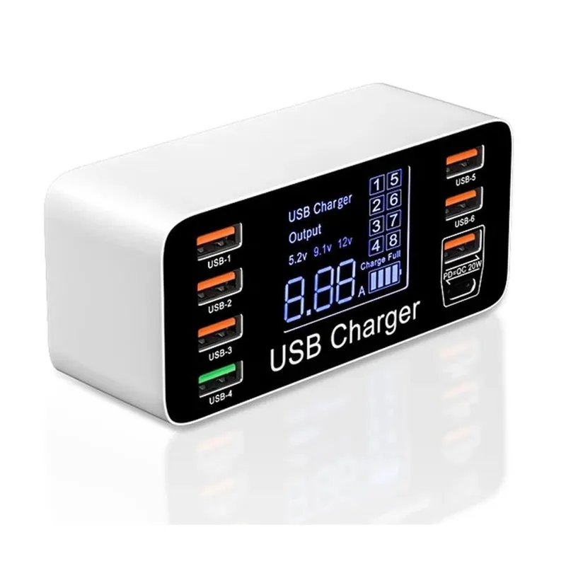 Carregador Inteligente Profissional Usb Fast Charger 8 Portas Qc + Pd 40w