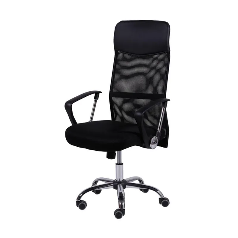 Cadeira Office Or Design, Até 120 Kg, Giratória, Couro Ecológico, Aço Carbono Cromado, Em Pu, Tela Mesh, Preta