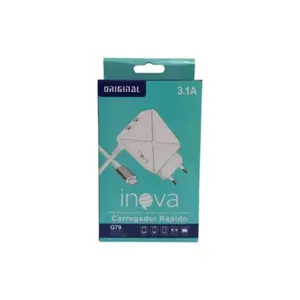 Carregador Turbo Para Celular Entrada Micro Usb Inova G79 Duas Entradas Usb Cabo De 120 Cm