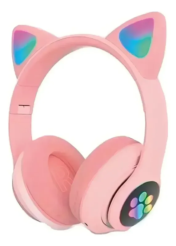 Fone Gatinho Sem Fio LED Bluetooth Infantil Orelha Gato Cat