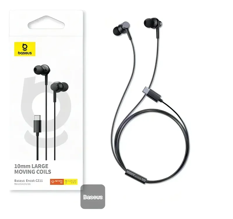 Fone De Ouvido Com Fio Usb-c Com Microfone Baseus Encok Cz1 Preto