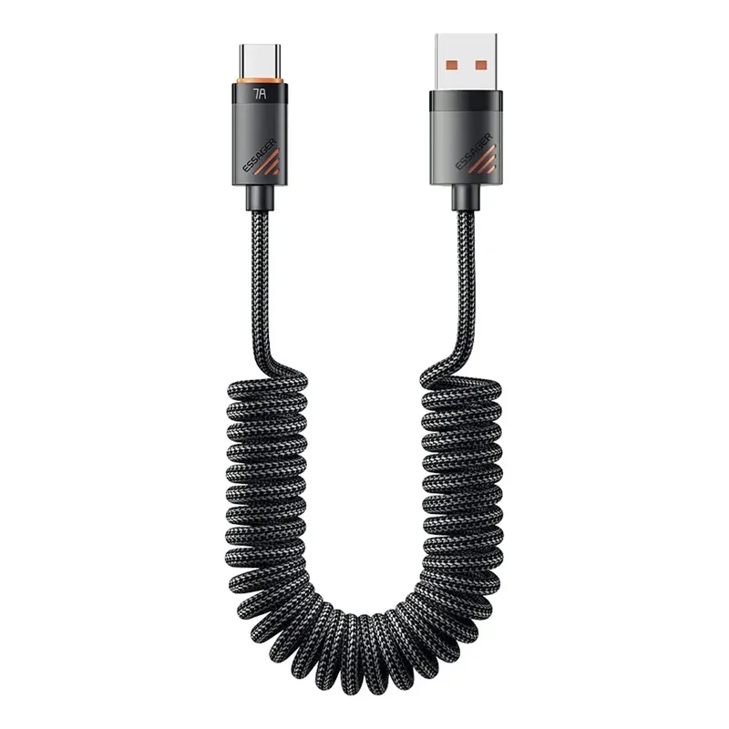 Cabo Usb Tipo-c Espiral Essager 7a 100w Turbo Reforçado 1,8m – Carregamento Ultra Rápido E Design Compacto