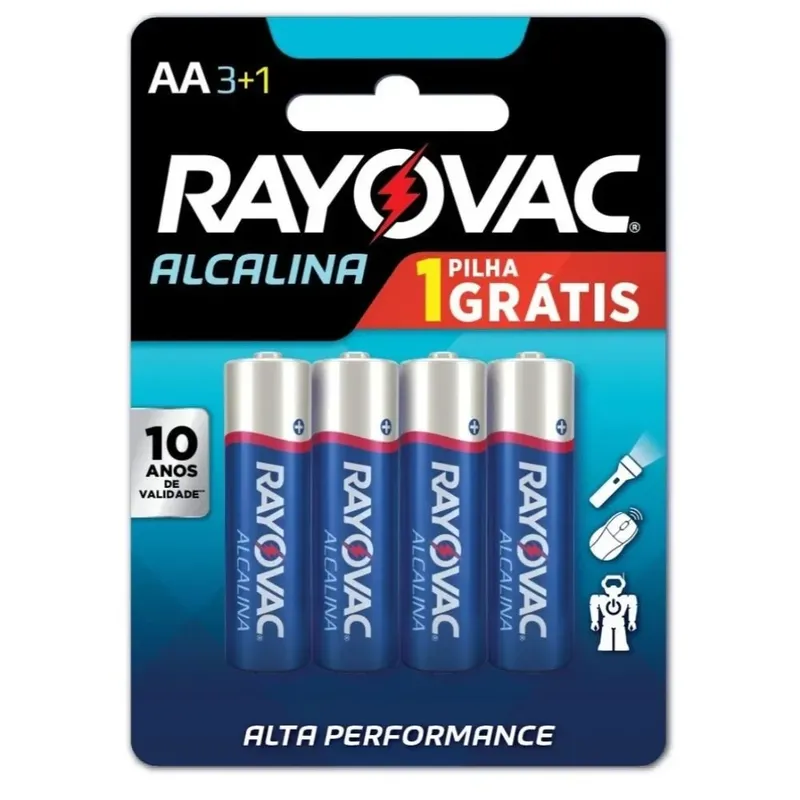 Pilha Alcalina AA Rayovac, 4 Unidades - 208013
