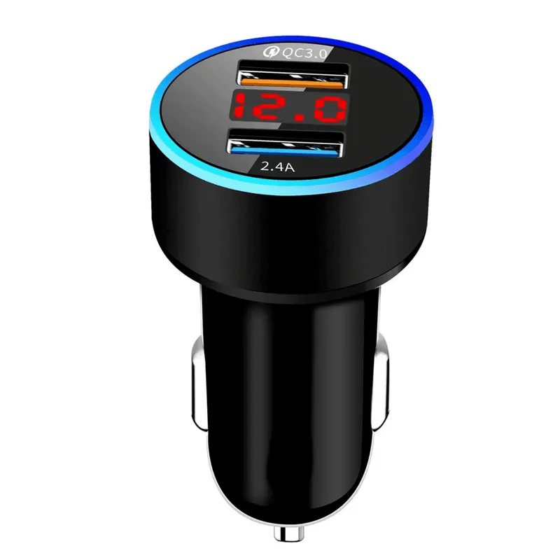 Carregador Veicular, Duplo Usb, Qc 3.0 E 2.4a Com Display Lcd.