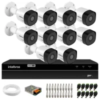 Kit 10 Câmeras Intelbras Vhd 3130 B Hd 720p Visão Noturna 30m Ip67 + Dvr Mhdx 1316 Full Hd 16 Canais