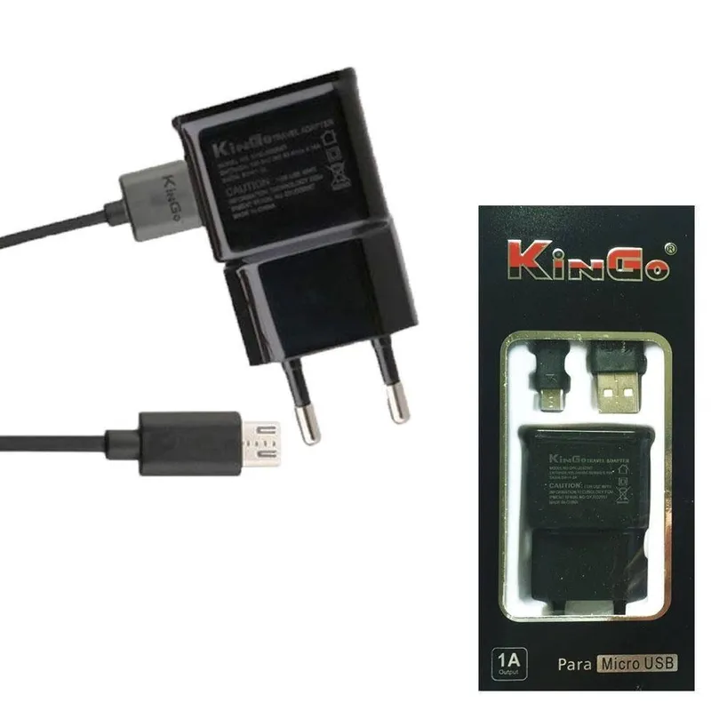 Kit Carregador V8 Kingo - Compatível Samsang Galaxy Lg Lumia Moto G - Preto