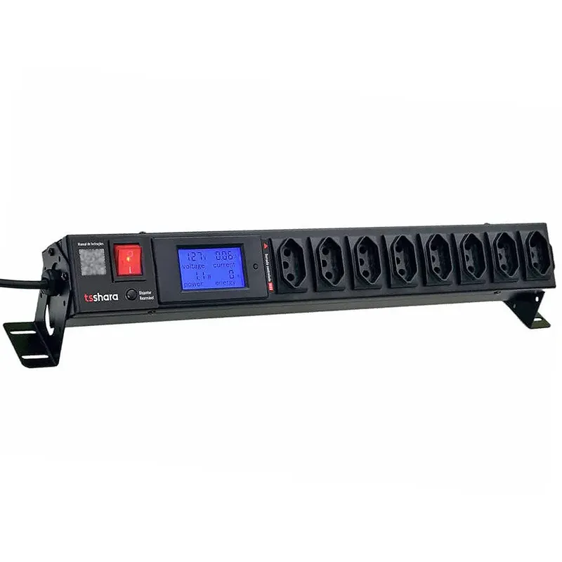 Filtro De Linha Com Display P/ Voltagem Corrente Carga Consumo 8 Tom. 10a Biv Disjuntor Ts Shara 578