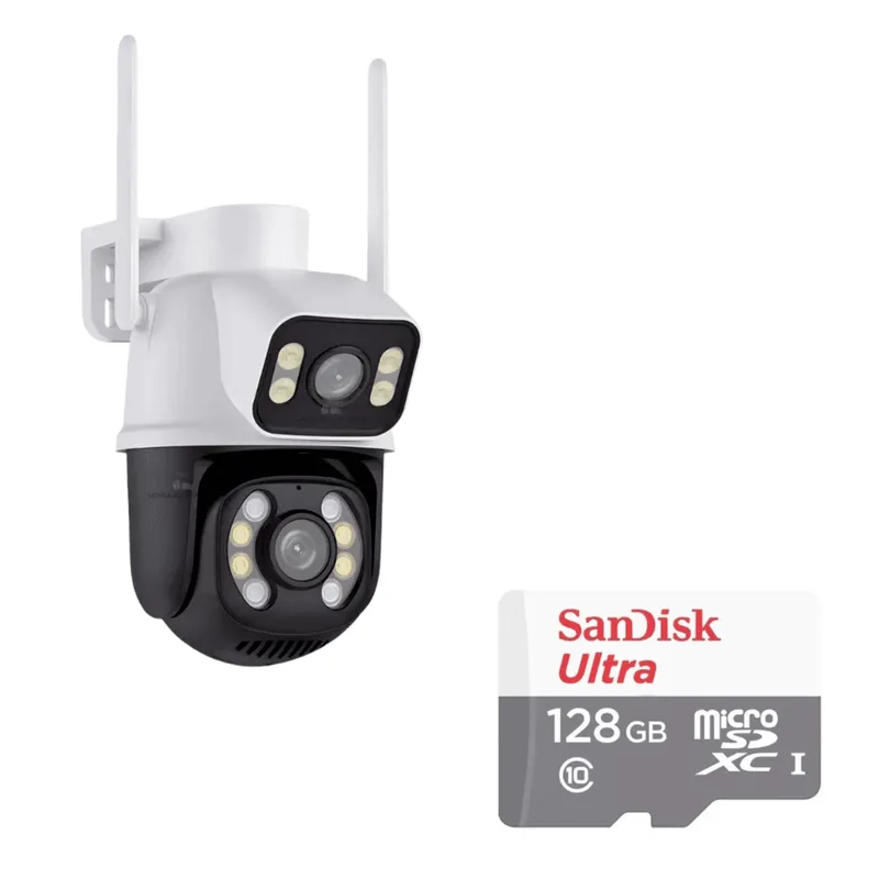 Kit 3 Câmera Importada Wi-fi Smart Lente Dupla Externa Cartão De Memória 128GB