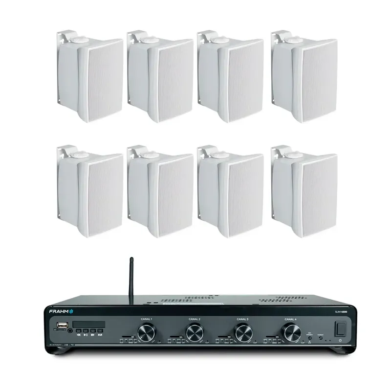 Kit Amplificador Frahm Slim 4500 G5 + 4 Pares JBL, C621p, Branco
