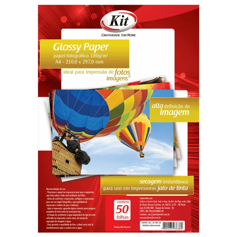 Glossy Paper A4 180g 50 Folhas - Kit