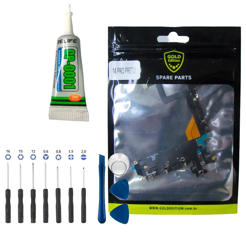 Flex De Carga Dock Gold Para Iphone 14 Pro + Kit Reparo