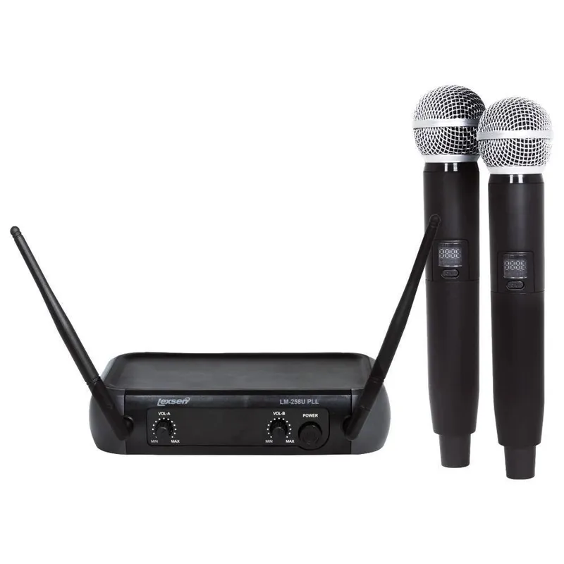 Microfone Sem Fio Lexsen Lm258u Pll Duplo De Mão Uhf