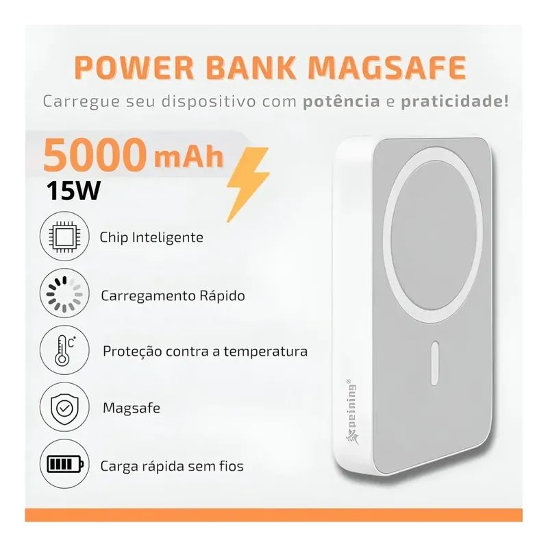Power Bank 5000 Mah Peining Wup-760 Carga Rápida 15w Branco