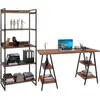 Kit Mesa Cavalete 150 Cm Com Estante 5 Prateleiras Estilo Industrial Form C01 Nogal - Lyam Decor