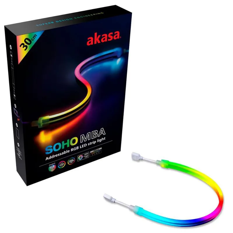Fita De Led Akasa Soho Mba - Rgb Endereçável - 30cm - Magnética - Ak-ld09-30rb