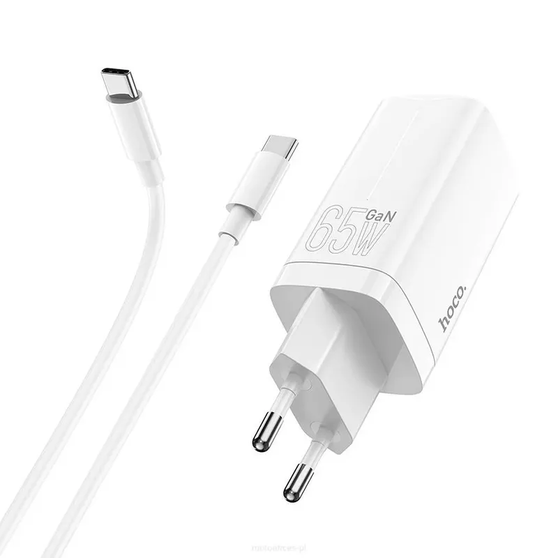 Conjunto De Carregador Hoco N16 65w (gan) Três Portas Cabo Usb-c Para Usb-c 100w, 1m, Compatível Power Delivery (pd 3.0/2.0) Quick Charge, Qc 4+