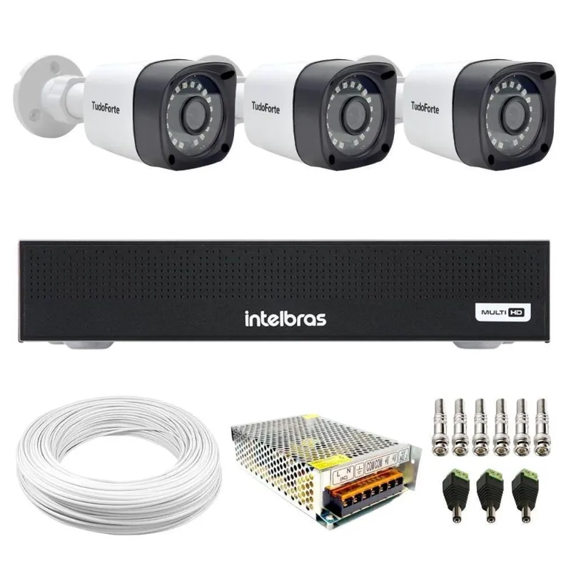 Kit 8 Câmeras Tudo Forte Tf 1220 B Full Hd 1080p Bullet, Com Visão Noturna 20m, Proteção Ip66 + Dvr Gravador Intelbras Mhdx 3008-c 8 Canais + Hd 500gb