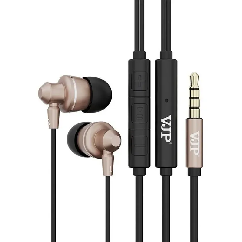 Fone De Ouvido VJP VE512 Dourado Com Super Bass Microfone Integrado E Isolamento Acústico
