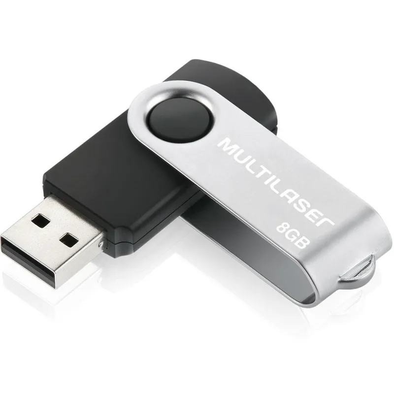 Pen Drive 8GB Multi Twist, USB 2.0, Preto e Prata - PD587