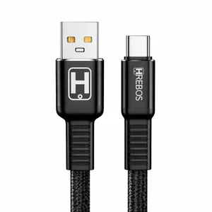 Cabo Para Carregamento 3.1a Tipo C Hrebos Hs-084 Futuristic Turbo 1m Preto Carregamento Rápido Resistente