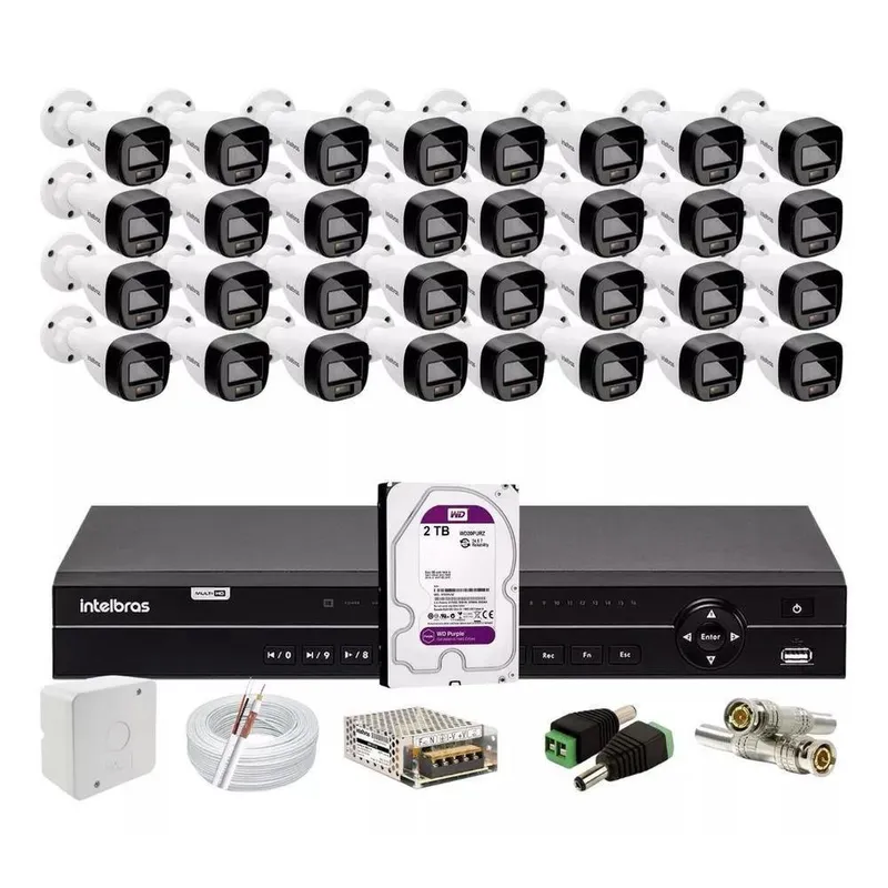 Kit Intelbras 32 Cameras Vhd 1120b Full Color,dvr 32ch Mhdx 1232 Hd 2TB